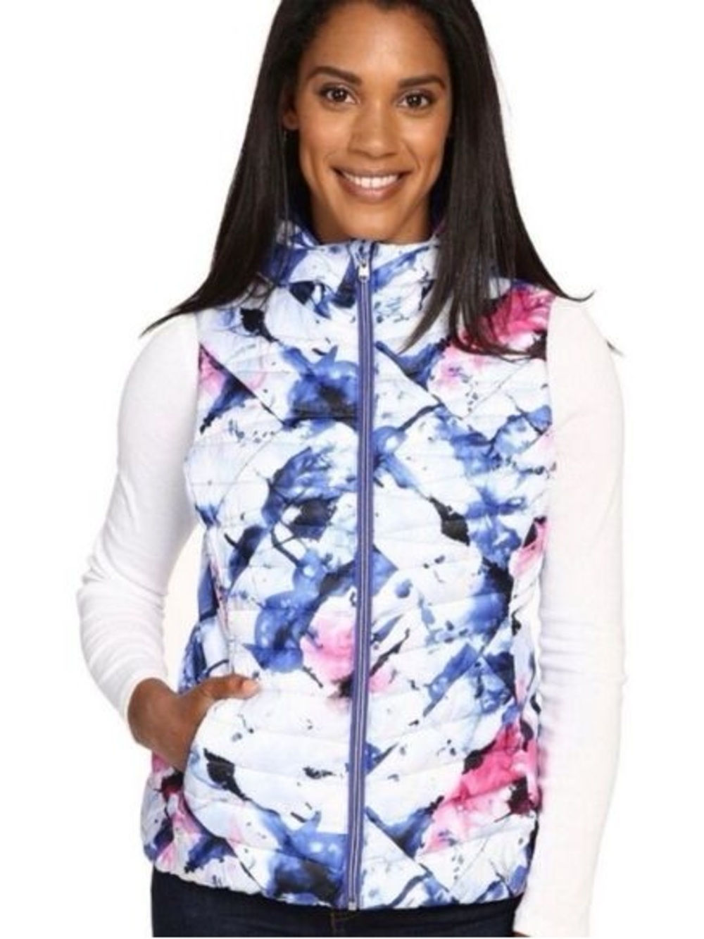 Spyder Women's Watercolor Quilted Puffer Vest - White/Blue/Pink
